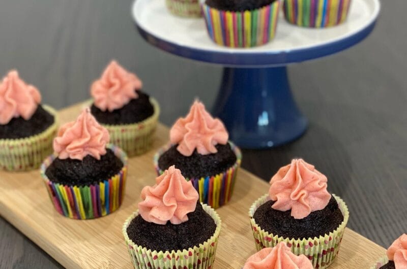 Chocolate Cupcakes with Strawberry Frosting