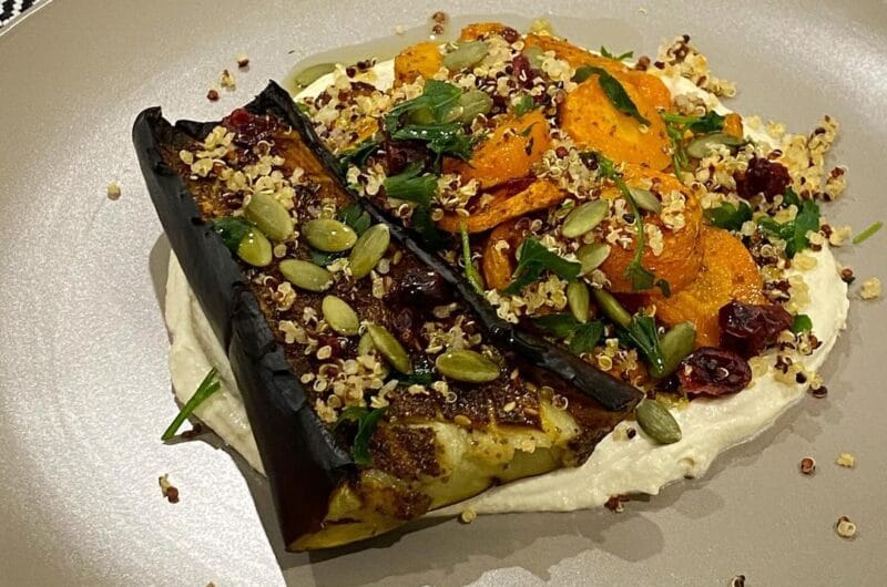 Roasted Eggplants & Carrots with Whipped Tahini & Crispy Quinoa