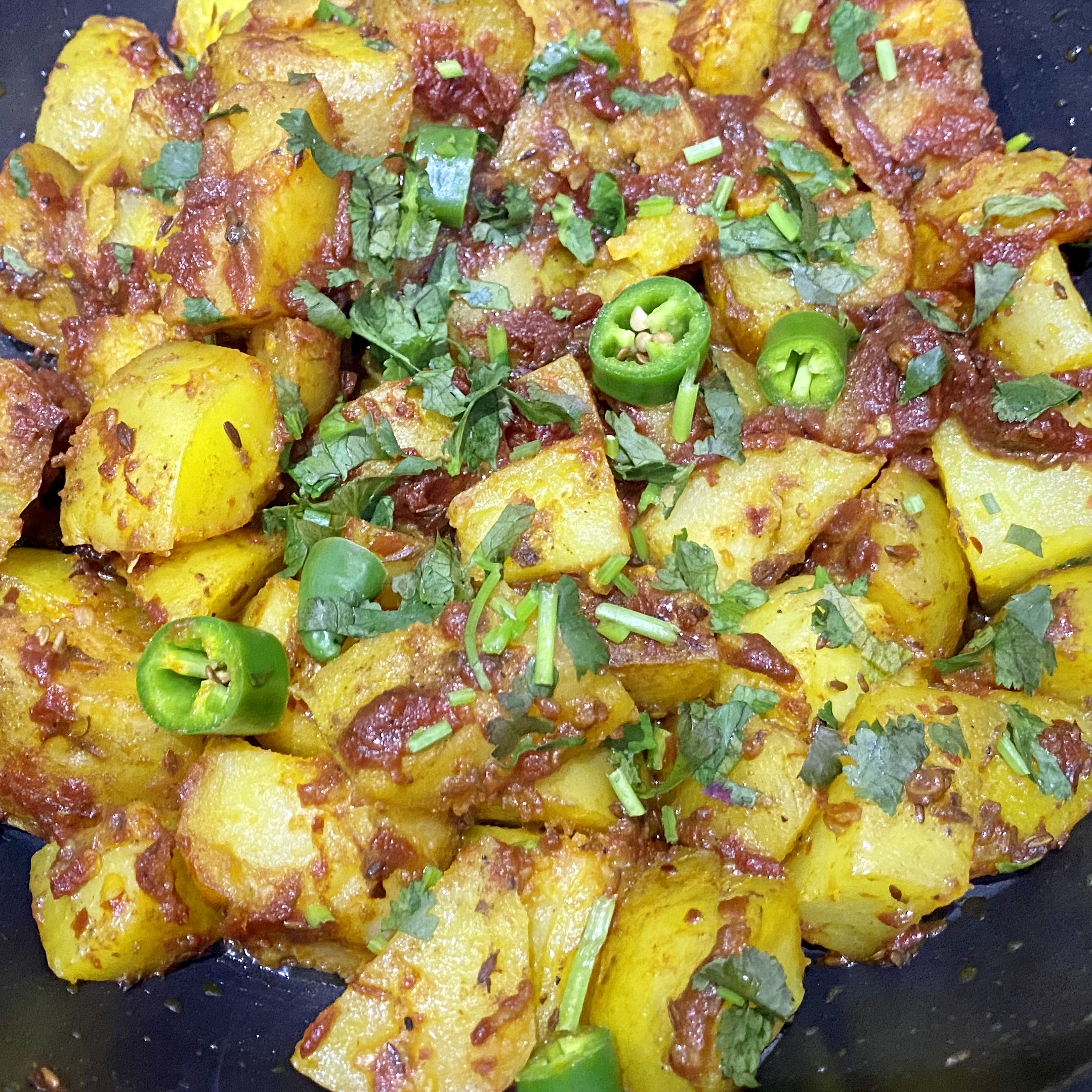 Quick Tomato Tamarind Potatoes